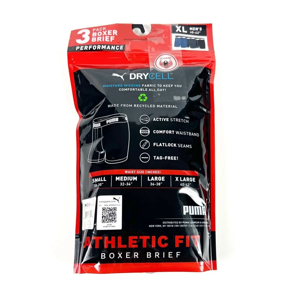 PUMA Men’s 3 Pack Performance Boxer Briefs XL
